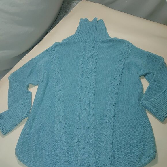 XL Sweater Teal L.L.Bean Womens  Cotton Cable Knit Turtleneck - Picture 3 of 10